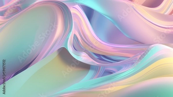 Fototapeta Pastel colored holographic abstract background. Flow, wavy and Curve style.