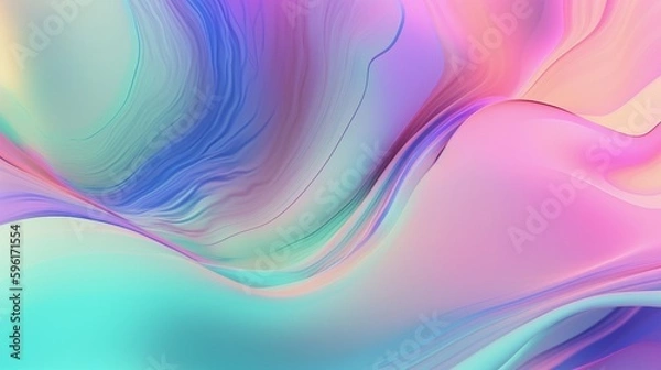 Fototapeta Pastel colored holographic abstract background. Flow, wavy and Curve style.