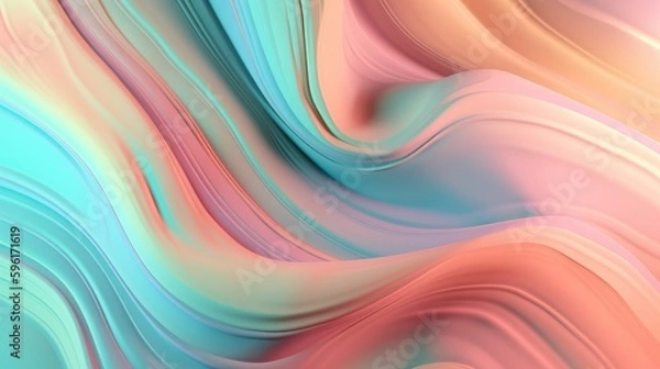 Fototapeta Pastel colored holographic abstract background. Flow, wavy and Curve style.
