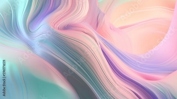 Fototapeta Pastel colored holographic abstract background. Flow, wavy and Curve style.