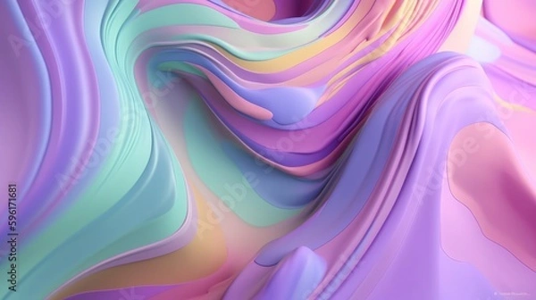 Fototapeta Pastel colored holographic abstract background. Flow, wavy and Curve style.