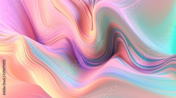 Fototapeta Pastel colored holographic abstract background. Flow, wavy and Curve style.