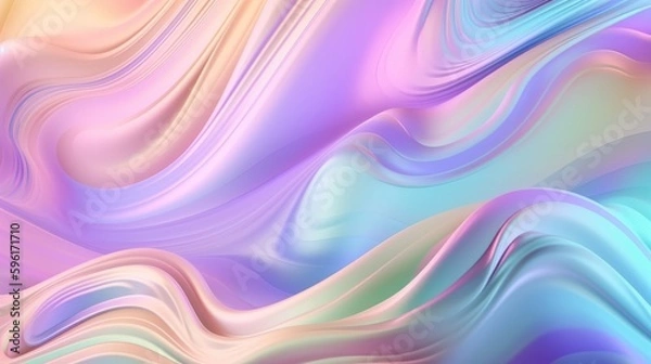 Fototapeta Pastel colored holographic abstract background. Flow, wavy and Curve style.