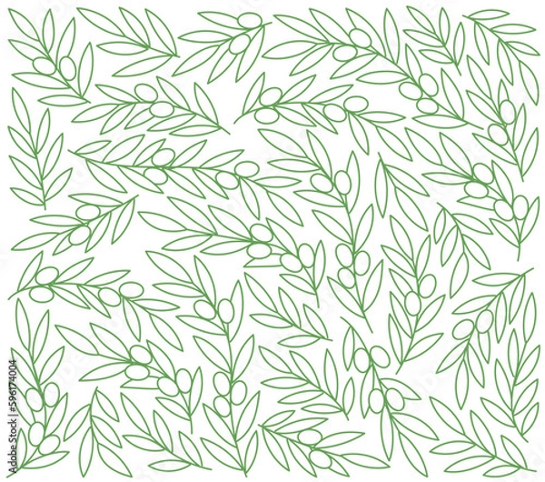 Fototapeta Olive floral pattern background. Editable outline stroke. Vector line.