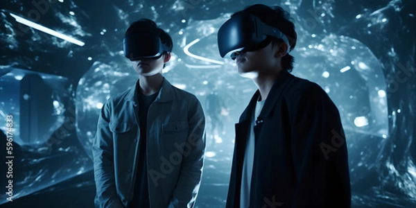 Obraz a man appearance experiencing metaverse world with vr