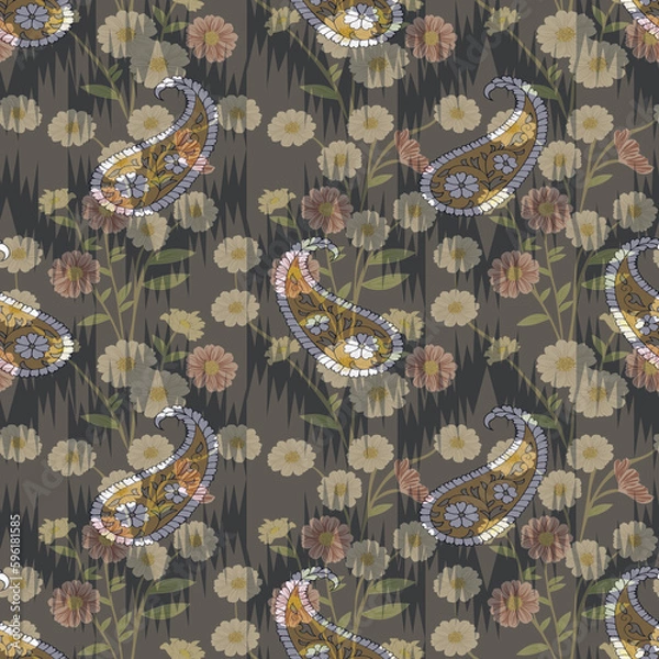 Obraz abstracted digital  flower and paisley   pattern on background