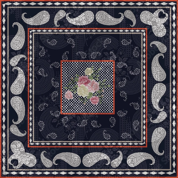 Fototapeta abstracted digital  flower and paisley   pattern on background