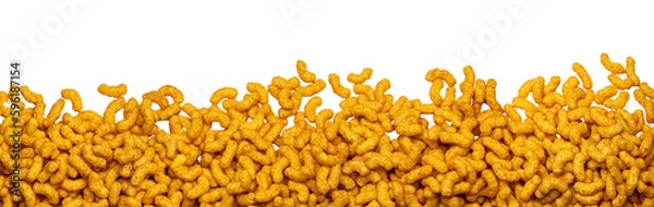Fototapeta a heap of peanut puffs peanut flips on a white background for banner, panorama or border