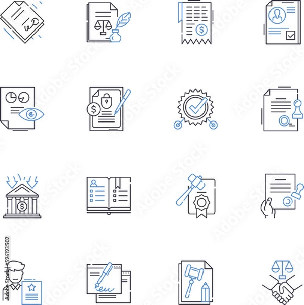 Fototapeta Enforceable line icons collection. Legal, Binding, Mandatory, Authoritative, Compliant, Admissible, Obligatory vector and linear illustration. Regulated,Verifiable,Imperative outline signs set