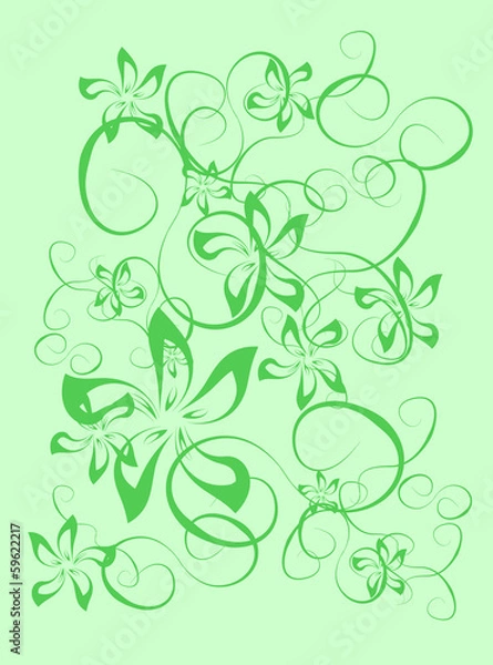 Obraz Зеленый фон с цветами и листьями