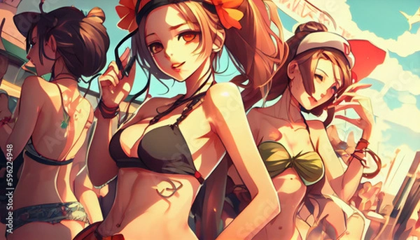 Obraz anime girls in bikini dancing at the party Generative AI