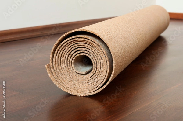 Fototapeta Roll of cork lies on a brown floor