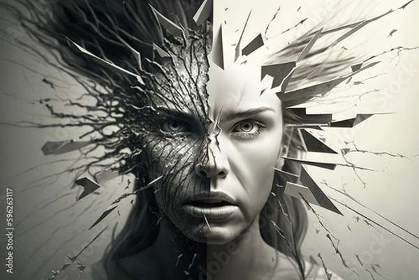 Obraz Paranoid schizophrenia is the most common form of schizophrenia. The main symptoms here are delusions such as paranoia and hallucinations such as hearing voices. Generative AI