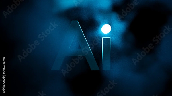 Obraz 3d Ai text with glow on a cloudy background