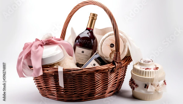 Fototapeta Indulge in a world of gourmet delights with this exquisite gift basket a perfect treat for any occasion, filled with an assortment of sweet and savory treats to satisfy any craving