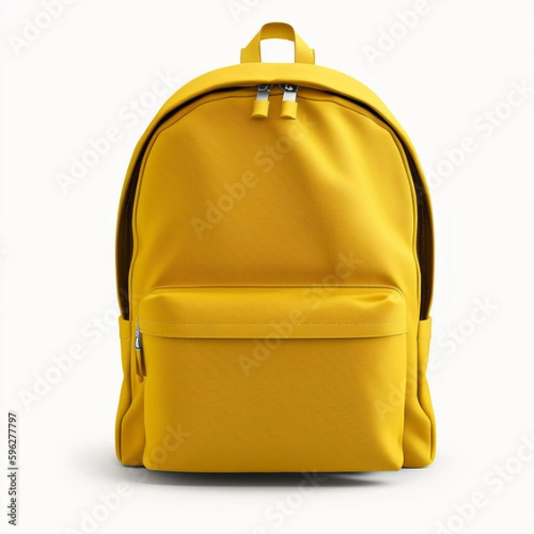 Fototapeta A yellow backpack front view, isolated on white