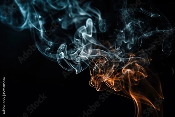 Fototapeta detailed orange-blue smoke on a black background made with Generative AI