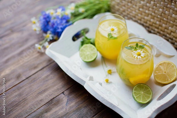 Obraz Glasses with lemonade and mint summer