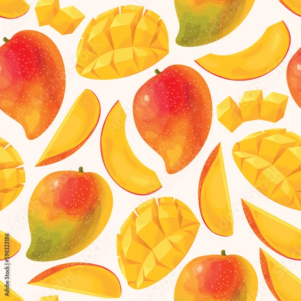 Fototapeta Seamless pattern with ripe mango and its half