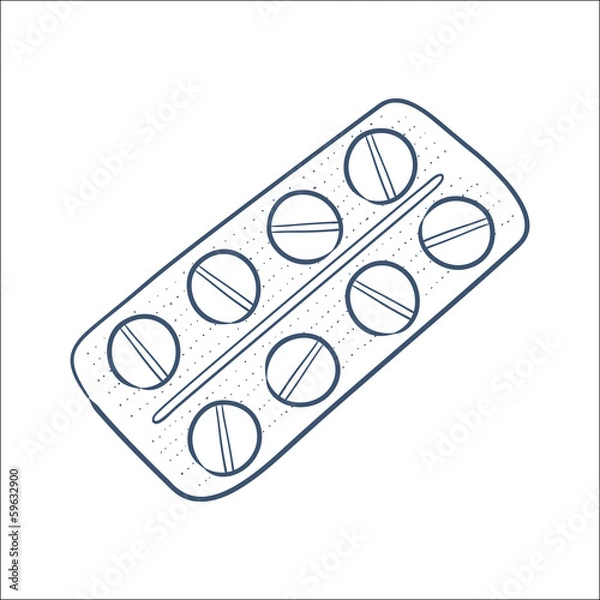 Fototapeta Tablets pills in a blister pack isolated on white.