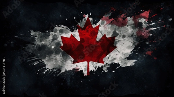 Fototapeta Awesome Canadian flag design. Splashes and grunge. Creative with Generative AI.