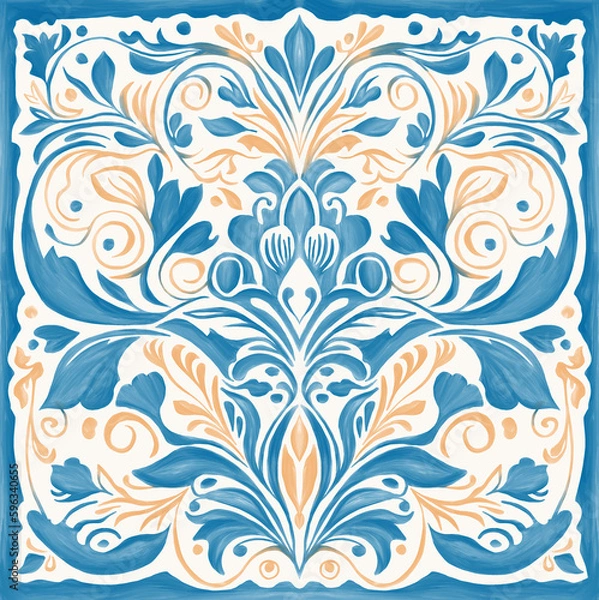 Obraz print design for handkerchief in blue