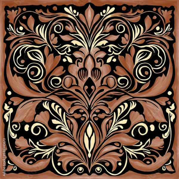 Obraz print design for handkerchief in black and brown