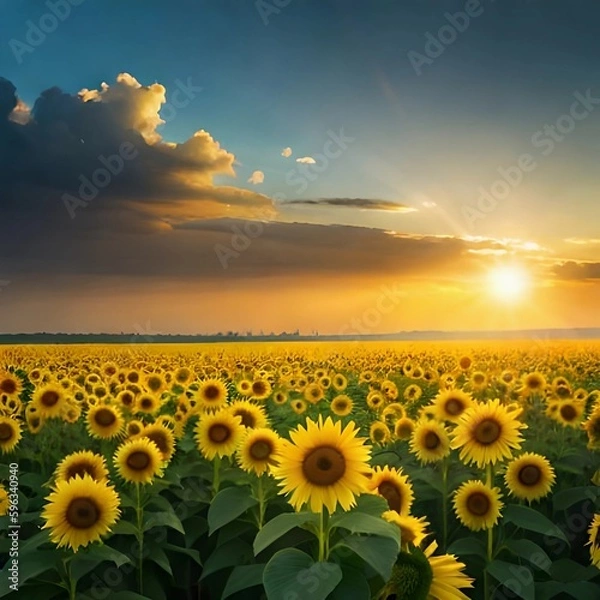 Fototapeta Yellow sunflower field created with Generative AI technology