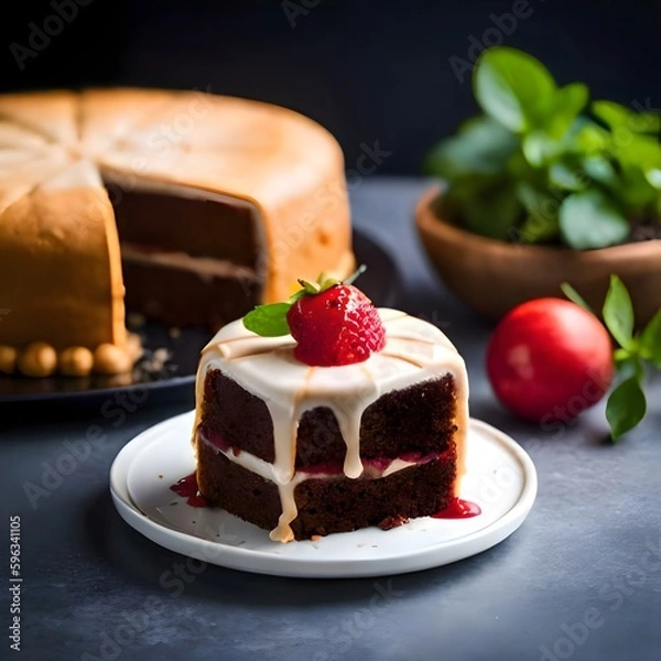 Fototapeta Delicious pastry cake created with Generative AI technology