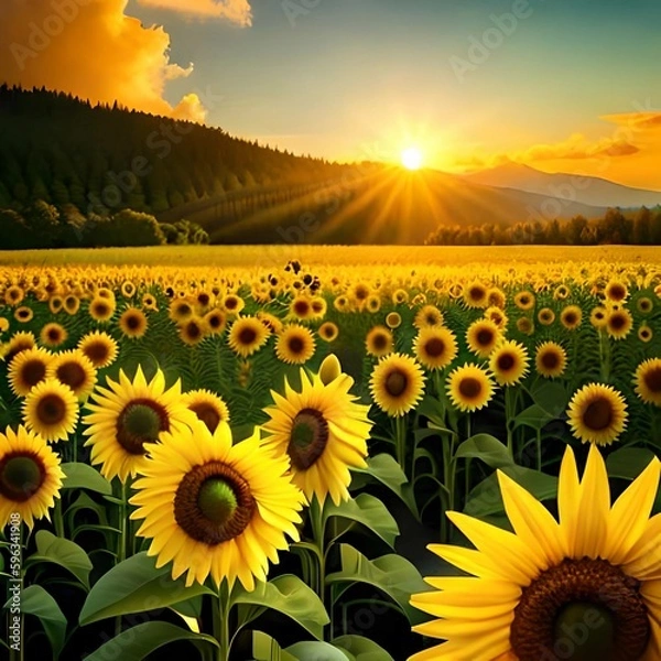 Fototapeta Sunflower field created with Generative AI technology