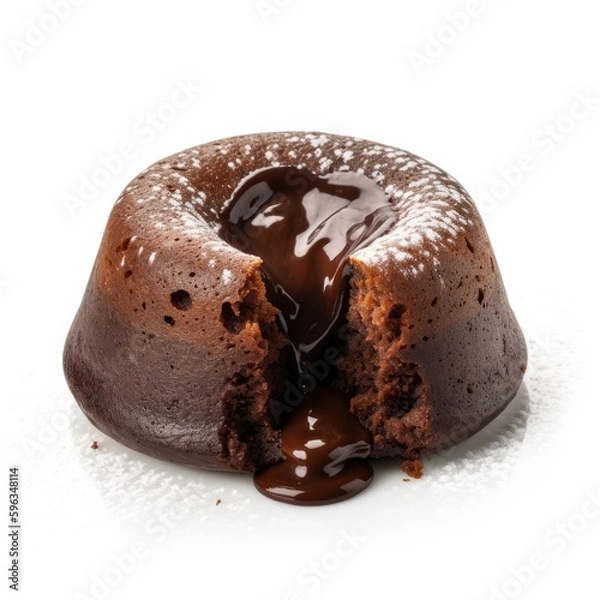 Fototapeta Chocolate Lava Cake Isolated on White. Generative AI