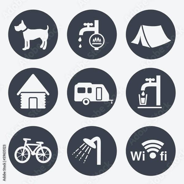 Obraz Vector camping icons - circular buttons, set 1