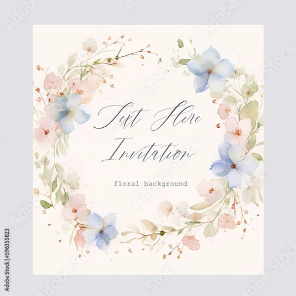 Fototapeta Floral nature banner for wedding, wallpaper, invitation or greeting card. Watercolor frame with abstract green plants on white background. AI generative