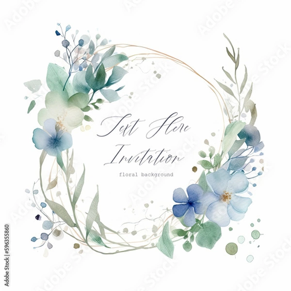 Fototapeta Wedding floral invitation card save the date design with flowers and green leaf. Watercolor background on white  AI generative