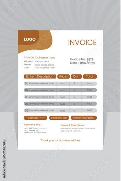 Fototapeta CREATIVE PROFESSIONAL INVOICE DESIGN IN VECTOR
