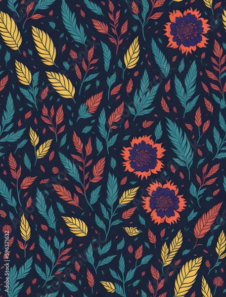 Fototapeta seamless flower and leaf patterns rainbow Generative AI