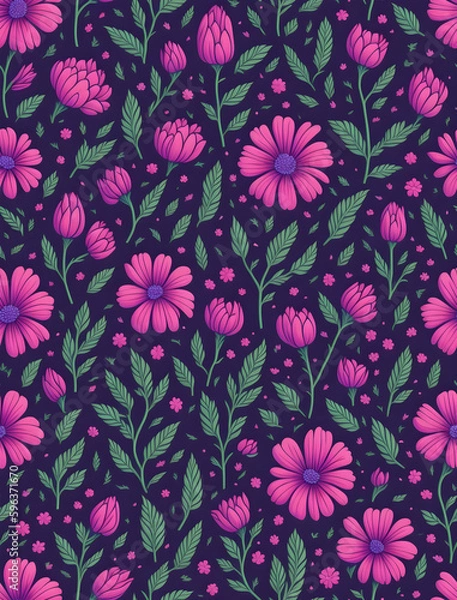 Obraz purple flowers seamless patterns Generative AI