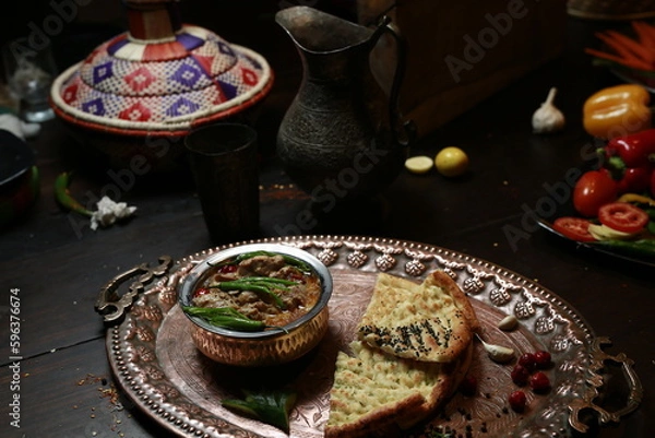 Fototapeta Chicken Handi | White Butter Chicken | Desi Food | Top View | Royal Cutlery