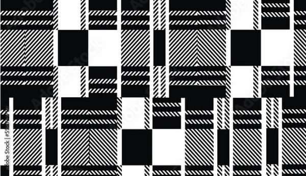 Obraz Seamless tartan plaid pattern. Black and white vector background.