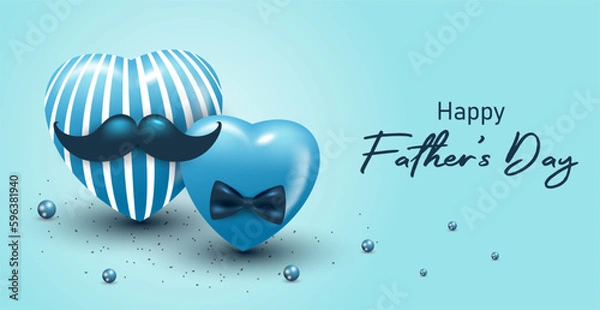 Obraz Happy Father's Day banner template with blue color and minimalist heart design.