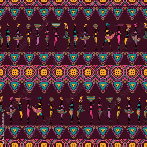 Obraz Embroidery colorful simplified ethnic  pattern . Vector  traditional folk elements   for design. boho chic, strips ornament 