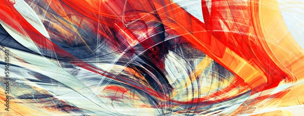 Fototapeta Abstract future background. Red, grey and yellow color banner. Fractal artwork for creative graphic design