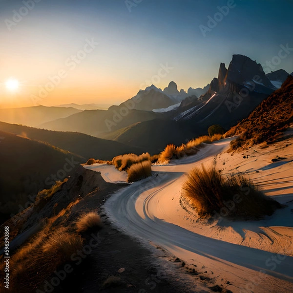 Fototapeta Highway road to hill created with Generative AI technology