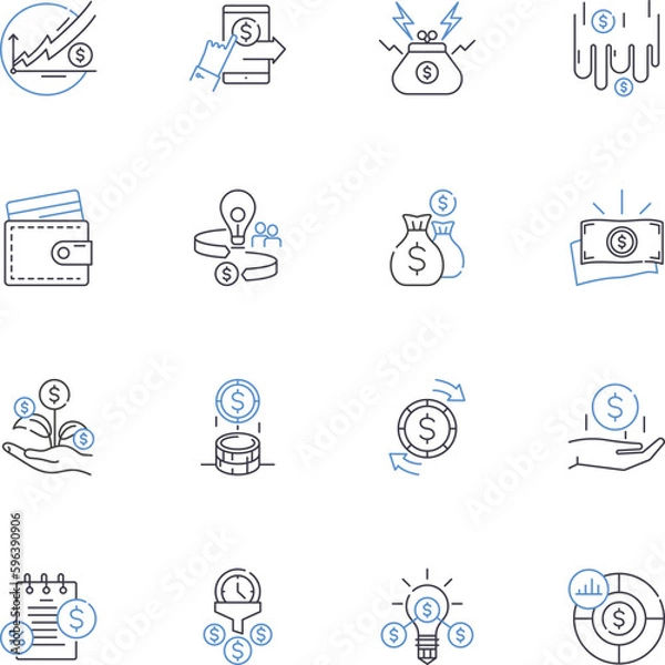 Fototapeta Savings line icons collection. Frugality, Economy, Couponing, Thrift, Discounting, Conservation, Bargaining vector and linear illustration. Inexpensive,Cautious,Foresight outline signs Generative AI