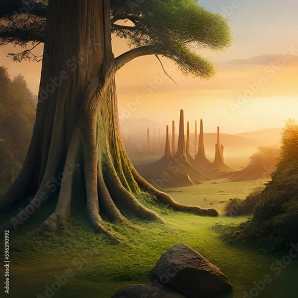 Fototapeta Moss forest created with Generative AI technology