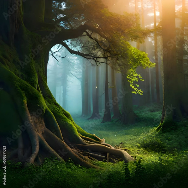 Fototapeta Moss tree created with Generative AI technology