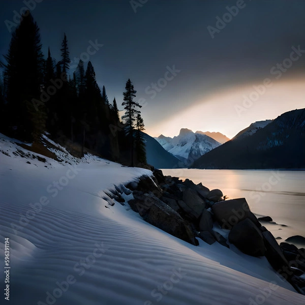 Fototapeta Snow forest created with Generative AI technology