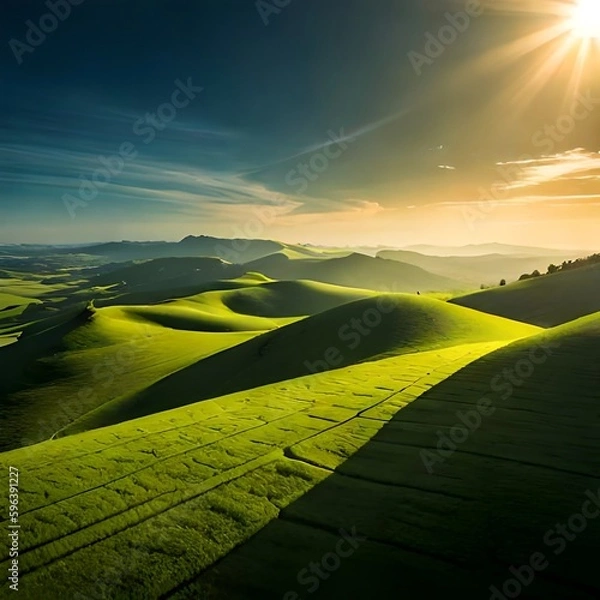 Fototapeta Sun over the mountain created with Generative AI technology