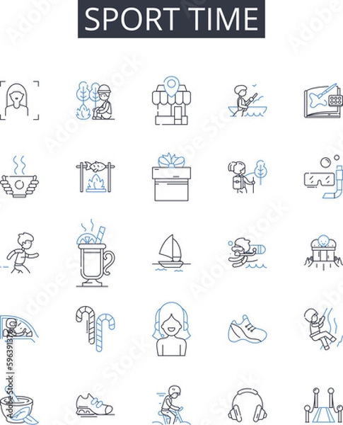 Fototapeta Sport time line icons collection. Pastime, Athleticism, Games, Recreation, Exercise, Leisure, Activity vector and linear illustration. Amusement,Pursuit,Playtime outline signs set Generative AI