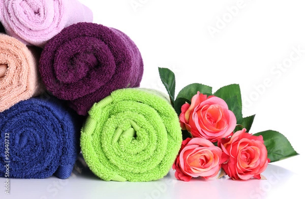 Obraz Colorful towels isolated on white
